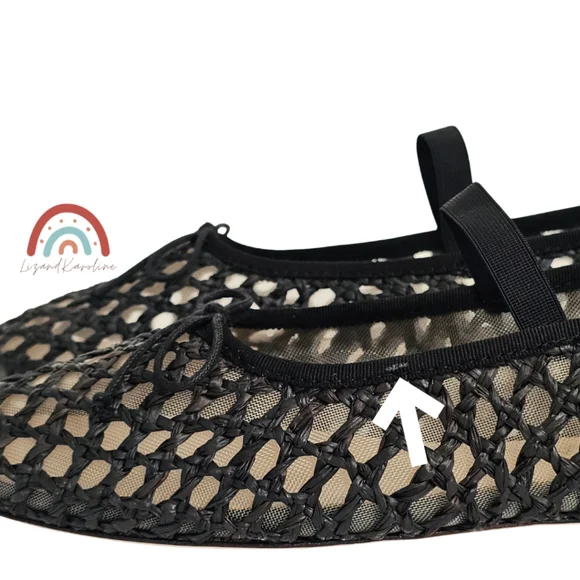 New! Loeffler Randall Leonie Black Crochet Woven Raffia Leather Ballet Flat - Picture 9 of 16